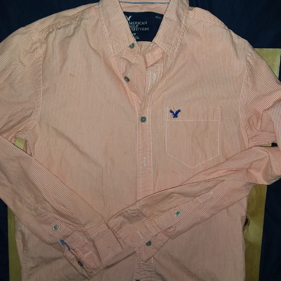 Mens American eagle outfiters long sleeve orange striped button up shirt xs/tp - Picture 1 of 8